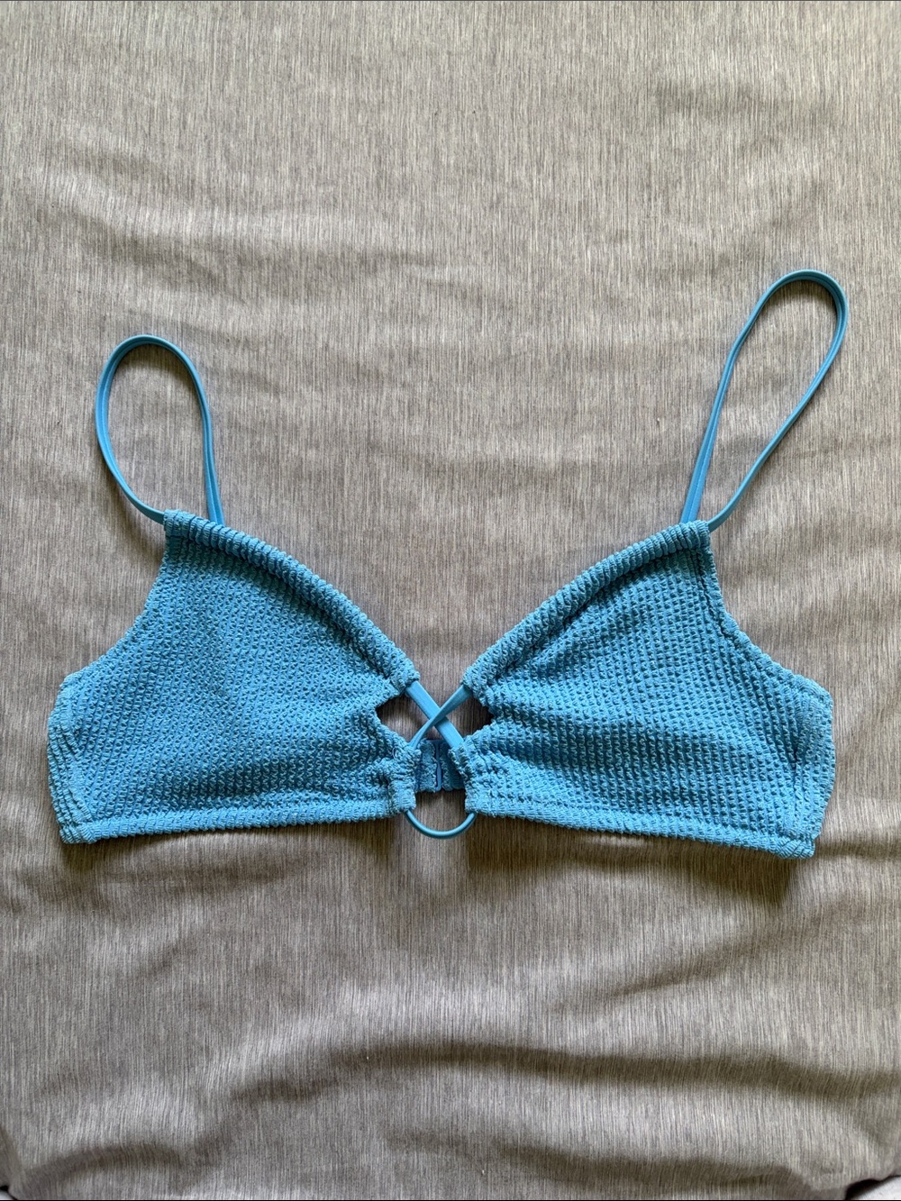 Aerie sky blue crinkle cut sparkle swim top